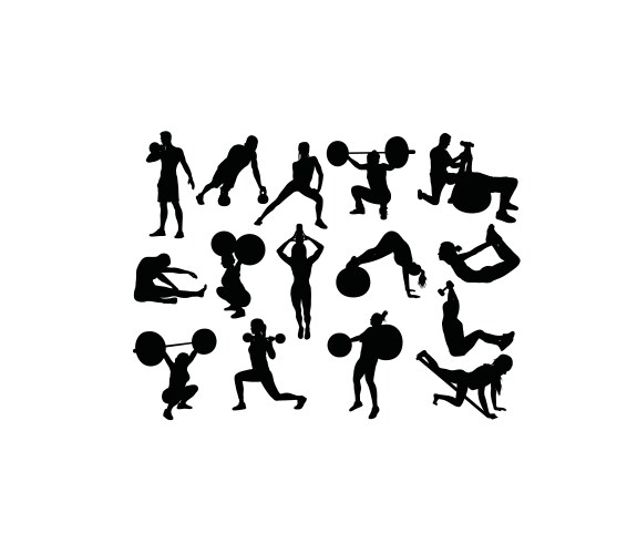 Fitness and gym activity silhouettes vector image