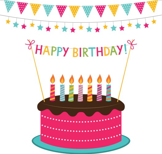 Birthday card with a cake and decoration vector image