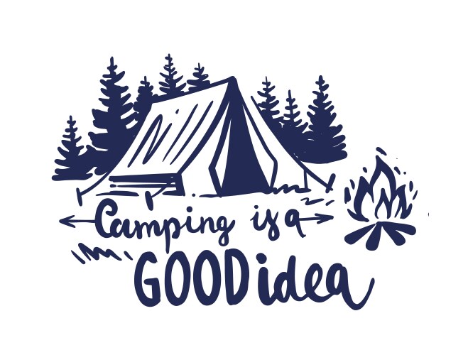 Camping in nature with fir trees and a bonfire vector image