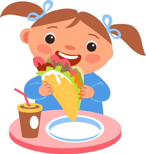 Girl eating healthy fast food kid breakfast vector image