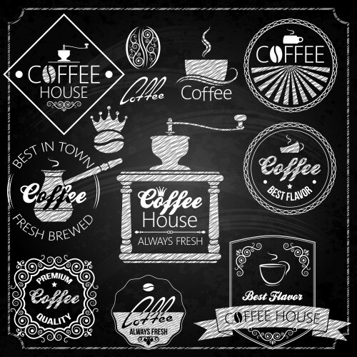 Coffee set elements chalkboard vector image