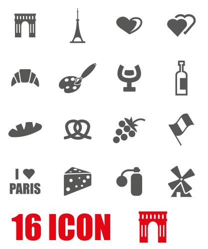 Grey paris icon set vector image