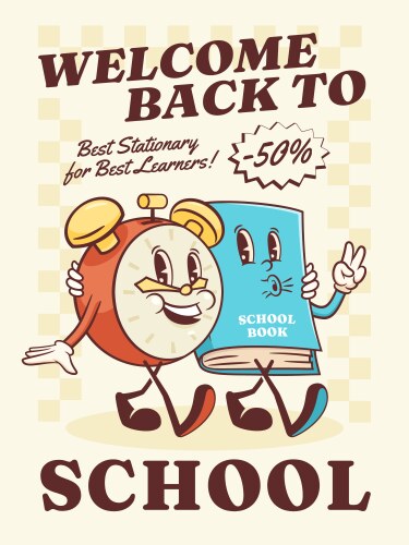 Groovy back to school retro characters poster vector image