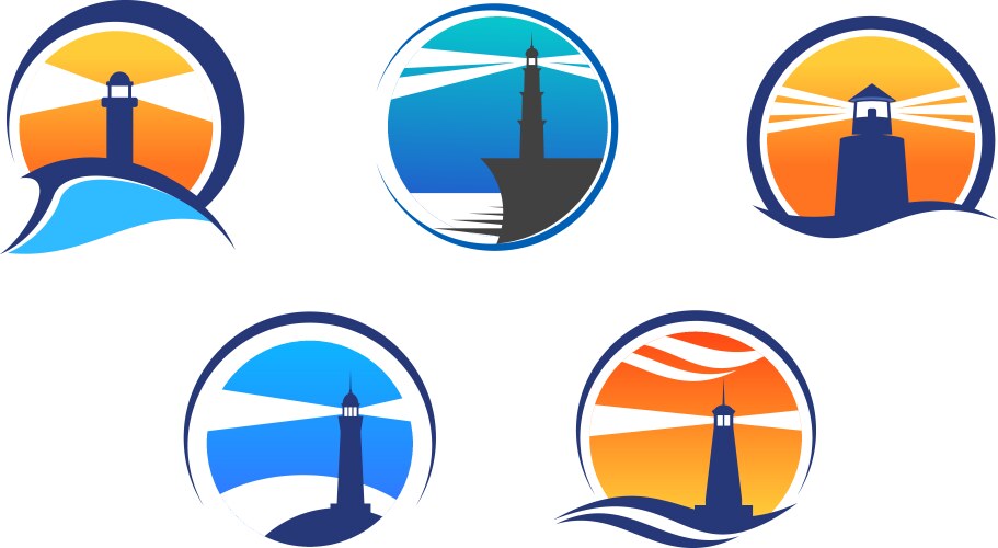 Colorful lighthouse symbols set vector image