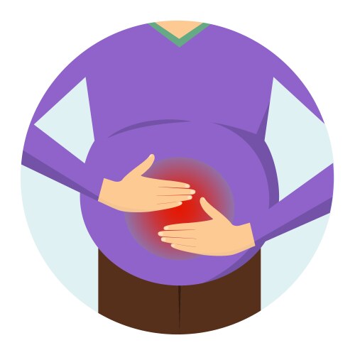 Abdominal bloating stomach pain man holds his vector image