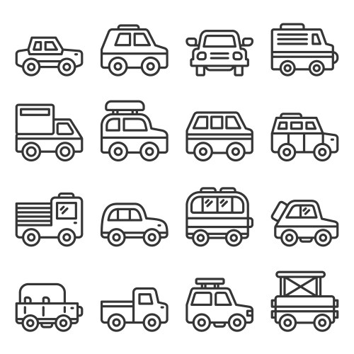 Car icons set on white background line style vector image