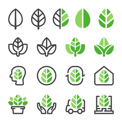 Green leaf icon set vector image