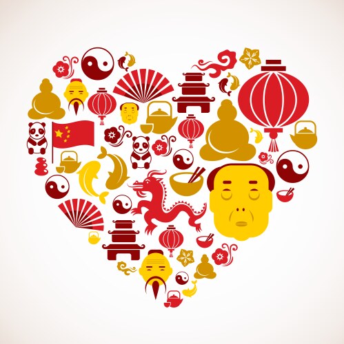 Heart shape with china icons vector image