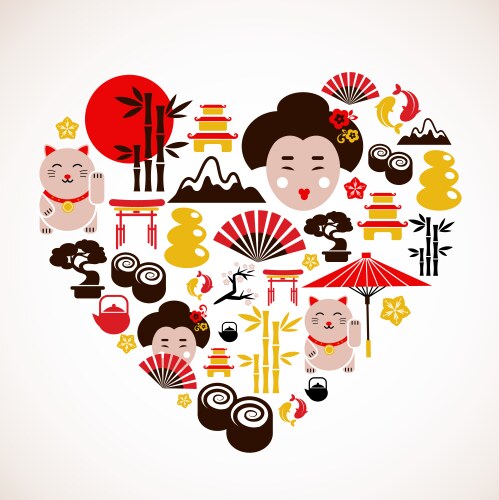 Heart shape with japan icons vector image