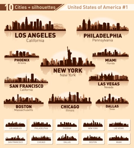 Skyline city set 10 cities of usa - 1 vector image