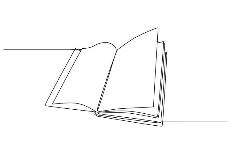 continuous one line drawing opened book with pages vector image