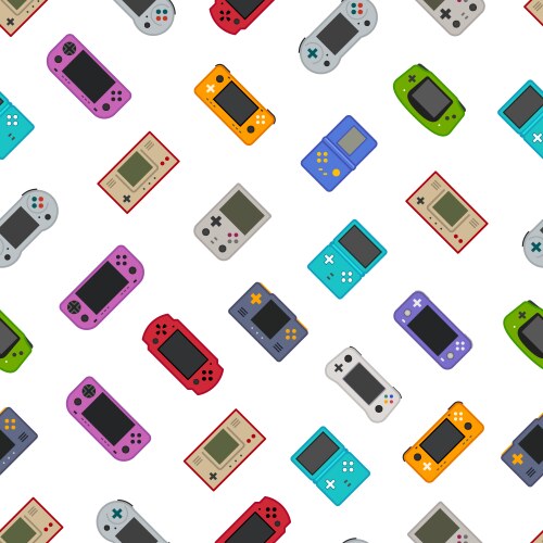 Seamless pattern of handheld game console icons vector image