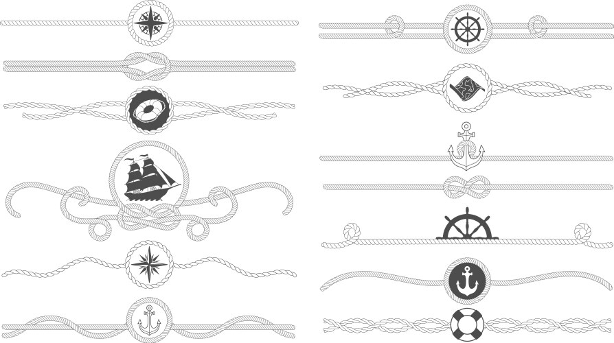 Nautical rope border tied ropes line vector image