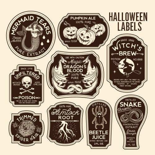 Halloween bottle labels potion vector image