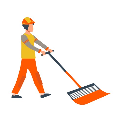 Man in uniform using cleanup brush or broom vector image