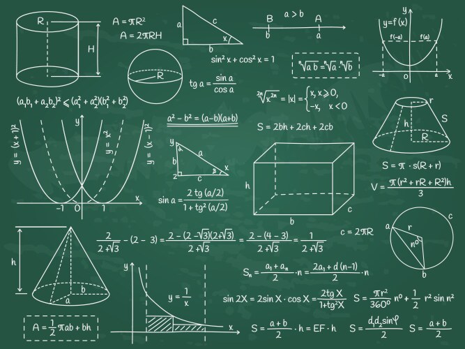 Math geometry or physics calculation formulas vector image