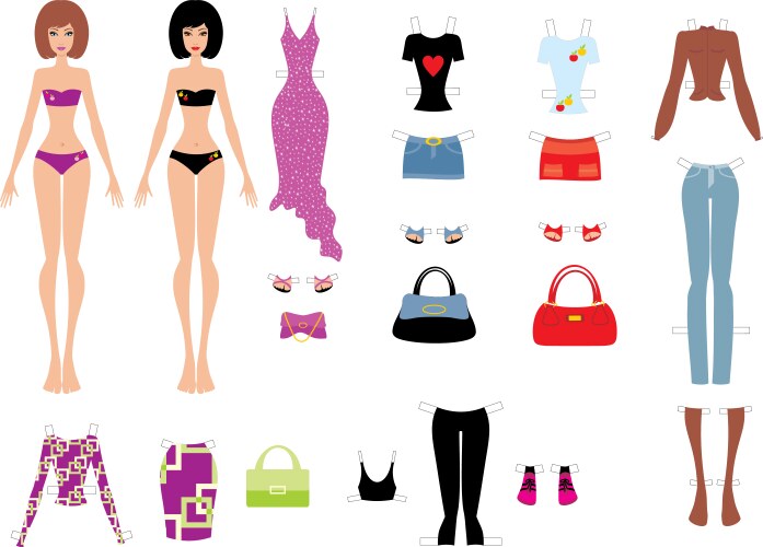 Paper dolls with clothes vector image