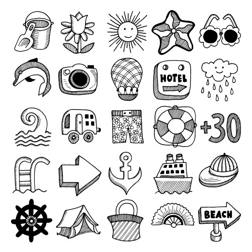 Sketch icon set of summer theme vector image