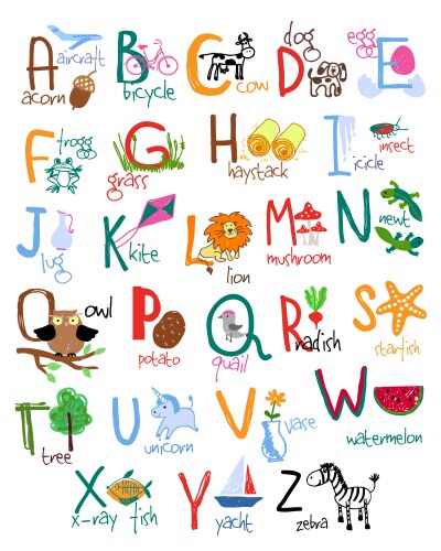 Hand drawn kids alphabet vector image