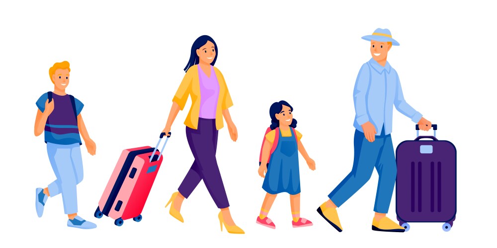 Family with two kids walking baggage vector image