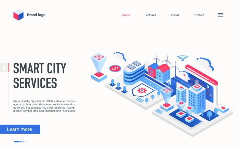 Smart city service isometric landing page vector image