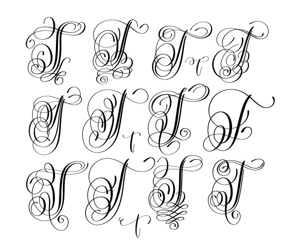 Calligraphy lettering script font t set hand vector image