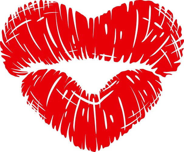 Red lips print in heart shape vector image