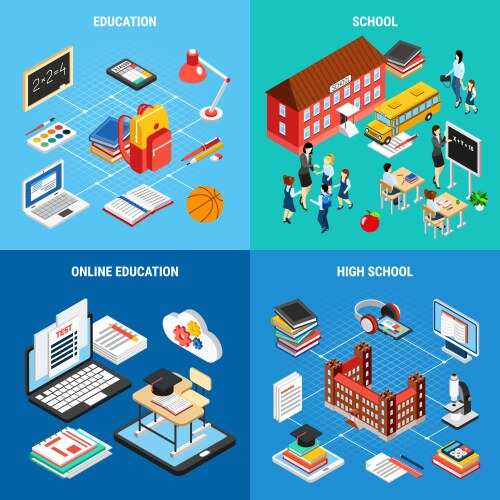 education isometric 2x2 design concept vector image