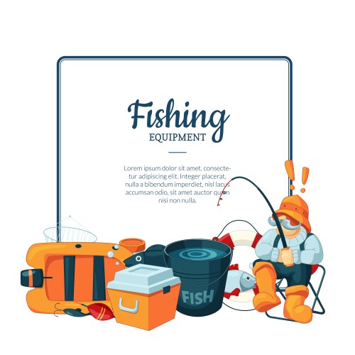 With cartoon fishing equipment vector image