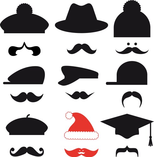 Mustache set with hats vector image