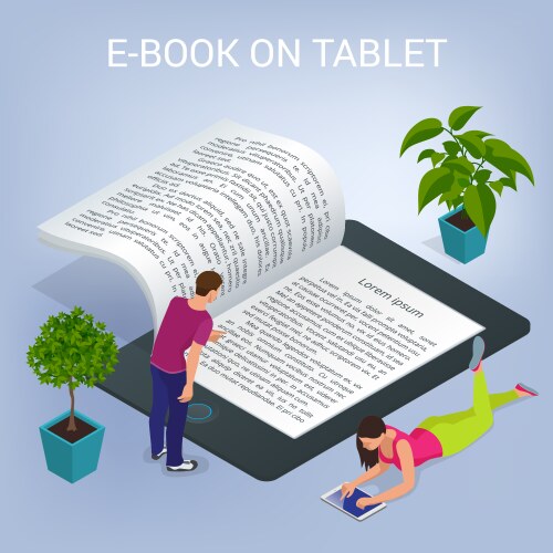 Isometric e-book concept university computer vector image