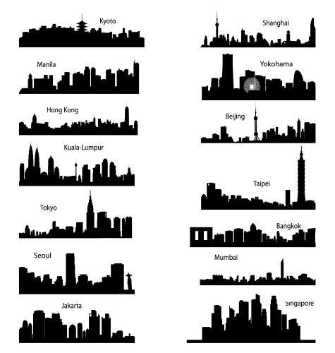 silhouettes of asian cities vector image