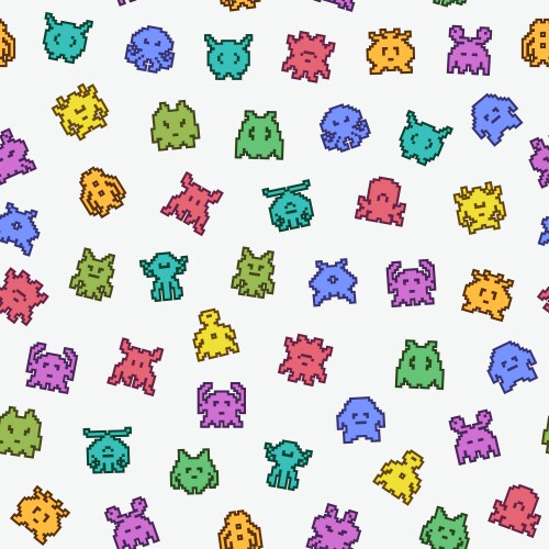 Seamless pattern of colorful pixel art monsters vector image