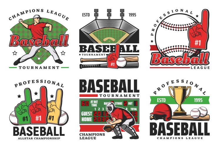 baseball balls sport game bats trophy players vector image