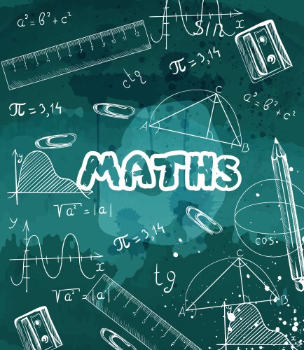 Math formulas and crayons drawn on a chalkboard vector image