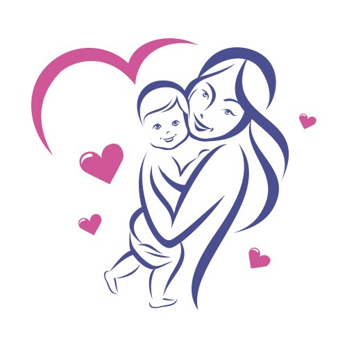 happy mother and baby smiling family outlined vector image