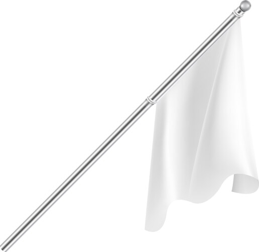 White textile flag on metal pole realistic mockup vector image