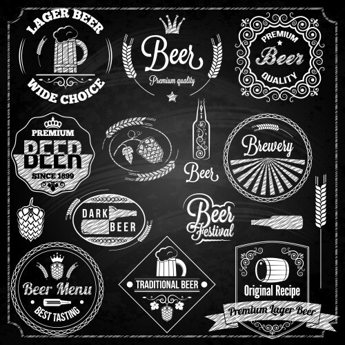 Beer set elements chalkboard vector image