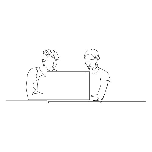 Continuous one line man and woman are sitting vector image