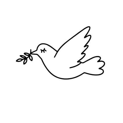 a pigeon dove flying leaf in its beak outline vector image