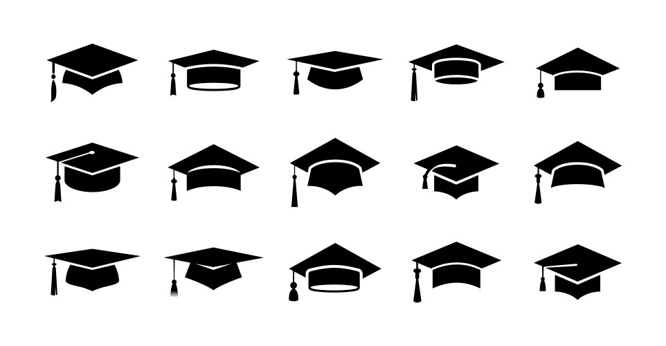 Academic graduation cap icon set vector image