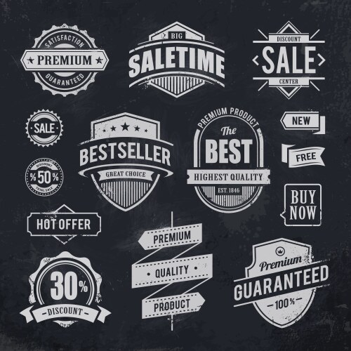 Chalk drawn sale emblems vector image