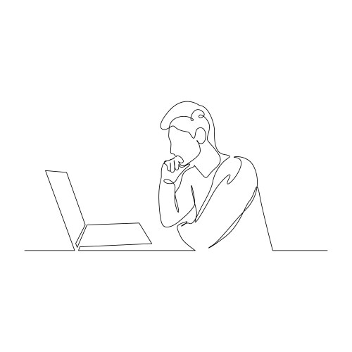 Continuous one line man sitting thoughtfully vector image