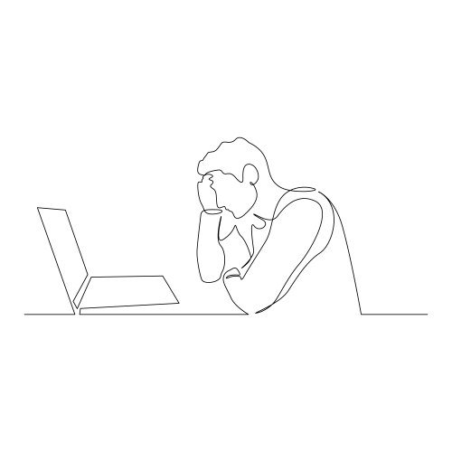 Continuous one line man sitting in front laptop vector image