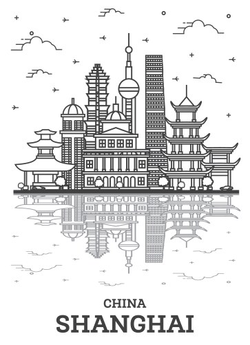 outline shanghai china city skyline with historic vector image