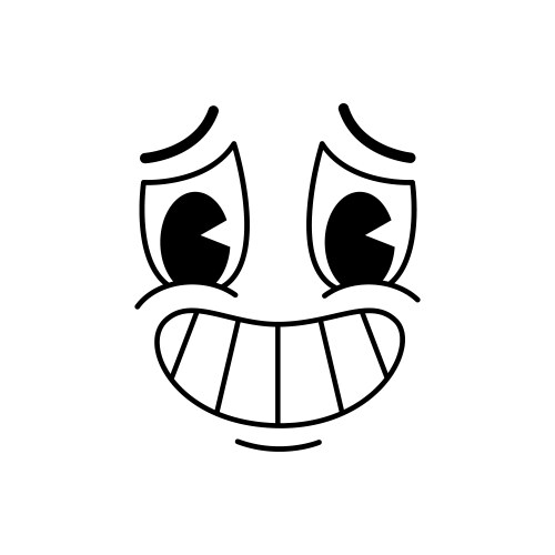 Cartoon funny comic groovy face with guilty smile vector image