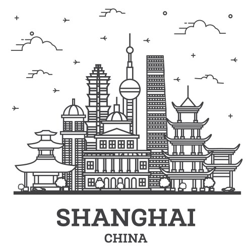 outline shanghai china city skyline with historic vector image