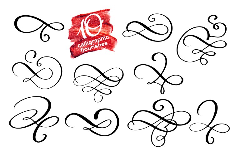 set of calligraphic design flourish vector image