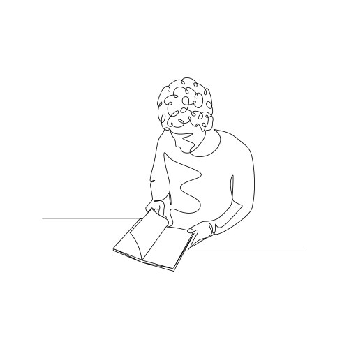 Continuous one line man turns pages a book vector image