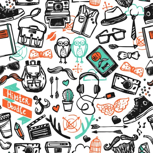 hipster sketch seamless pattern vector image